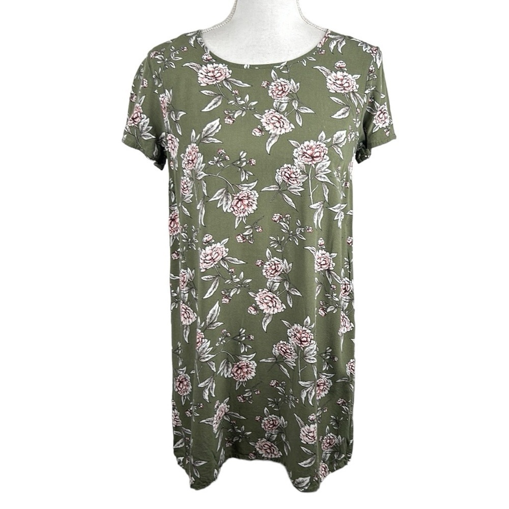 Forever 21 Olive‎ Green Floral Short Sleeve Tunic Dress Size Small